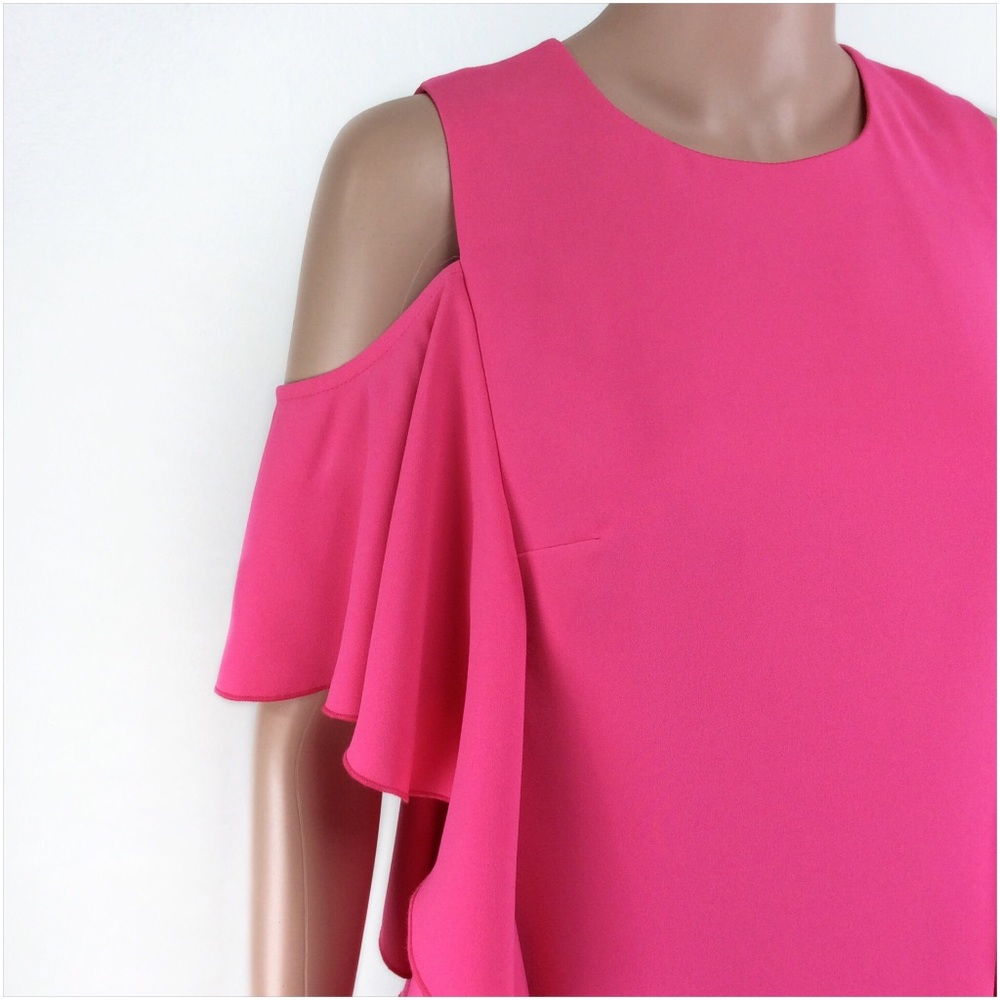 Bright Pink Shift Ruffled Shift Dress Size 4 - Picture 3 of 8
